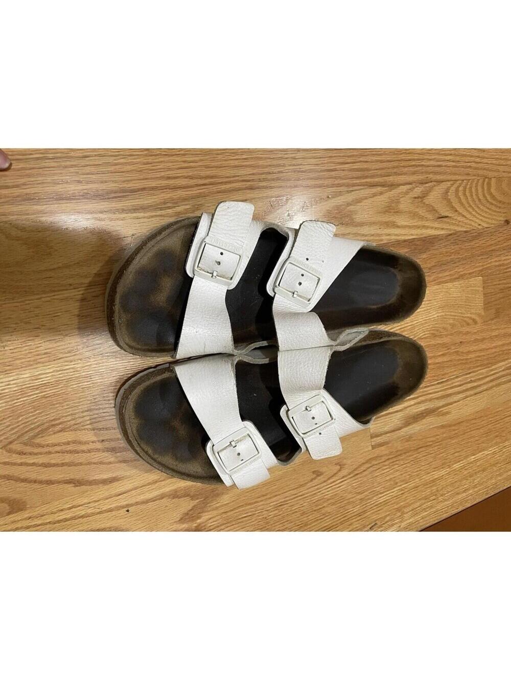 Men’s Birkenstock Arizona Sandals Size 45 White Leather slip on shoes US Size 11